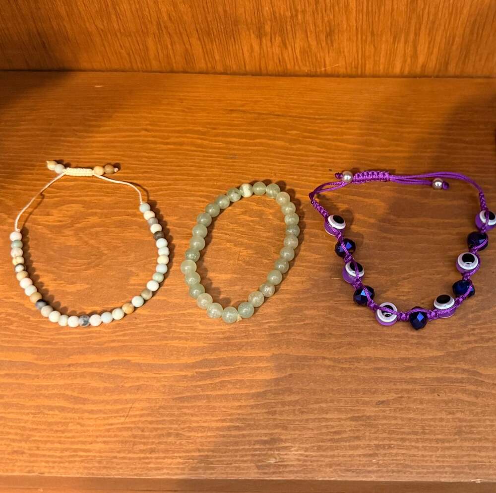 Set of 3 Hand-Woven Beaded Bracelets with Evil Eye Charm